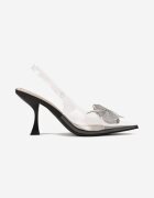  Sandale Negre Transparente cu toc cui și fundă decorativă Eldoria