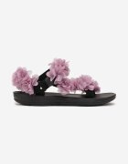  Sandale Negre-Violete cu Barete Decorative cu Flori și Velcro Tiatia