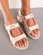  Sandale Plate Bej în Stil Sportiv cu Velcro la Gleznă și Metatars cu Branț din Piele Daffilla