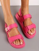  Sandale Plate Fucsia cu Cataramă Metalică cu Velcro Windema