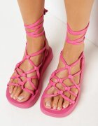  Sandale Plate Fucsia cu legătură la gleznă Ozlana