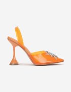  Sandale Portocalii cu Toc Clepsidră cu Ornament cu Zirconii Ellagrace