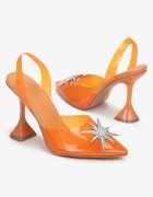  Sandale Portocalii cu Toc Clepsidră cu Ornament cu Zirconii Ellagrace