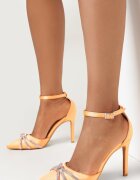  Sandale Portocalii cu Zirconii cu Toc Stiletto Tekka