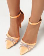  Sandale Portocalii cu Zirconii cu Toc Stiletto Tekka