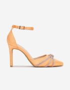  Sandale Portocalii cu Zirconii cu Toc Stiletto Tekka