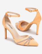  Sandale Portocalii cu Zirconii cu Toc Stiletto Tekka