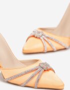  Sandale Portocalii cu Zirconii cu Toc Stiletto Tekka