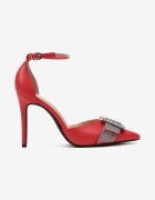  Sandale Roșii cu toc stiletto decorate cu cataramă cu zirconiu Iluzza