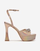  Sandale Șampanie pe Platformă și Toc Stiletto Geometric cu Fundiță Strălucitoare Merlossa