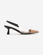  Sandale slip-on albe din piele ecologică cu toc stiletto cu baretă transparentă Negre