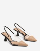  Sandale slip-on albe din piele ecologică cu toc stiletto cu baretă transparentă Negre