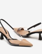  Sandale slip-on albe din piele ecologică cu toc stiletto cu baretă transparentă Negre