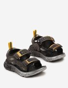  Sandale Sport Negre-Galbene cu Velcro și Talpă Embosată Ginkoa