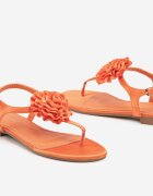  Sandale tip Papuci Portocalii Plate Ornamentate cu Floare Candrea