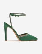  Sandale Verzi cu toc stiletto decorate cu zirconii mici Nolsara