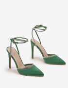  Sandale Verzi cu toc stiletto decorate cu zirconii mici Nolsara