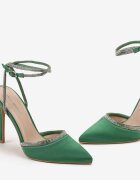  Sandale Verzi cu toc stiletto decorate cu zirconii mici Nolsara