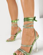 Sandale Verzi pe Toc Transparent cu Barete cu Strasuri Bouville