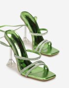  Sandale Verzi pe Toc Transparent cu Barete cu Strasuri Bouville