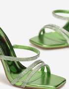  Sandale Verzi pe Toc Transparent cu Barete cu Strasuri Bouville