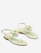  Sandale Verzi Plate Papuci Decorate cu floare Candrea