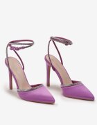  Sandale Violet cu toc stiletto decorate cu zirconii mici Nolsara