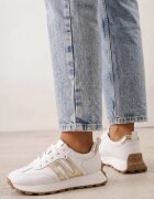santorio Sneakers din piele naturală de căprioară cu cusături decorative Maliess Albi
