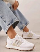 santorio Sneakers din piele naturală de căprioară cu cusături decorative Maliess Albi