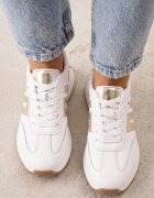 santorio Sneakers din piele naturală de căprioară cu cusături decorative Maliess Albi