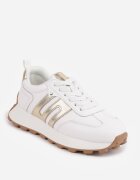 santorio Sneakers din piele naturală de căprioară cu cusături decorative Maliess Albi