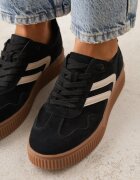 santorio Sneakers negri din piele întoarsă în stil tenisi iconici cu branț din piele Berosele