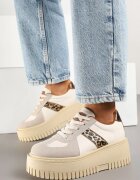 seastar Adidași bej cu imprimeu leopard pe talpă groasă cu baretă decorativă Viviriana