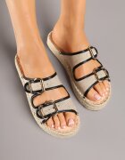 seastar Papuci Bej-Negru pe Talpă din Împletitură cu Curele din Tweed cu Catarame Zilaya