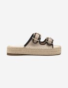 seastar Papuci Bej-Negru pe Talpă din Împletitură cu Curele din Tweed cu Catarame Zilaya