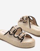 seastar Papuci Bej-Negru pe Talpă din Împletitură cu Curele din Tweed cu Catarame Zilaya