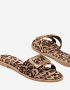 seastar Papuci leopard cu talpă plată cu aplicație metalică Salaminea