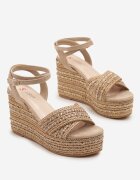 seastar Sandale Bej închis stil Boho cu talpă pană împletită decorate cu fir metalic Remolia
