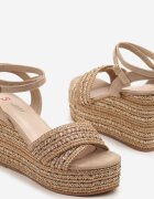 seastar Sandale Bej închis stil Boho cu talpă pană împletită decorate cu fir metalic Remolia