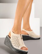 seastar Sandale Bej Perforate pe Pană cu Fermoar Adivine