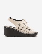 seastar Sandale Bej Perforate pe Pană cu Fermoar Adivine