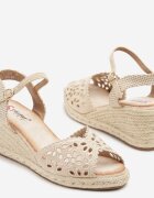 seastar Sandale Bej Perforate pe Toc Compensat Împletit Fevurelle