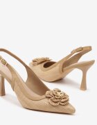 seastar Sandale Împletite Bej închis Slingback cu toc stiletto Decorate cu aplicație florală Willifia