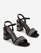 seastar Sandale Negre cu toc cu Zirconii Fendisa