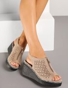 seastar Sandale perforate bej închis cu platformă cu fermoar Adivine