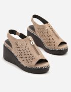 seastar Sandale perforate bej închis cu platformă cu fermoar Adivine