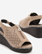 seastar Sandale perforate bej închis cu platformă cu fermoar Adivine