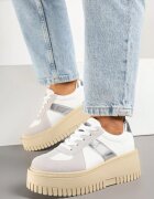 seastar Sneakers Alb-Gri cu Talpă Groasă cu Baretă Decorativă Viviriana