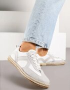 seastar Sneakers Alb-Gri în Stilul Tenisilor Clasici cu Talpă Împletită Fevanelle