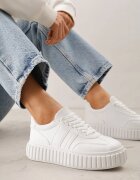 seastar Sneakers Albi pe Talpă Groasă cu Relief și Benzi Decorative Ralis